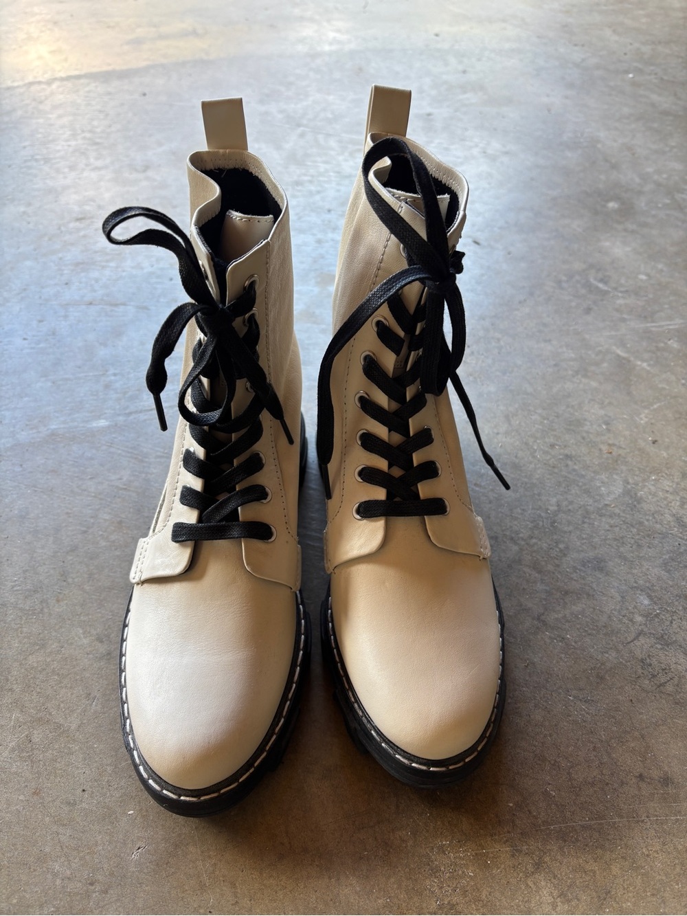 rag & bone Cream Lace-Up Combat Boots with Black Laces